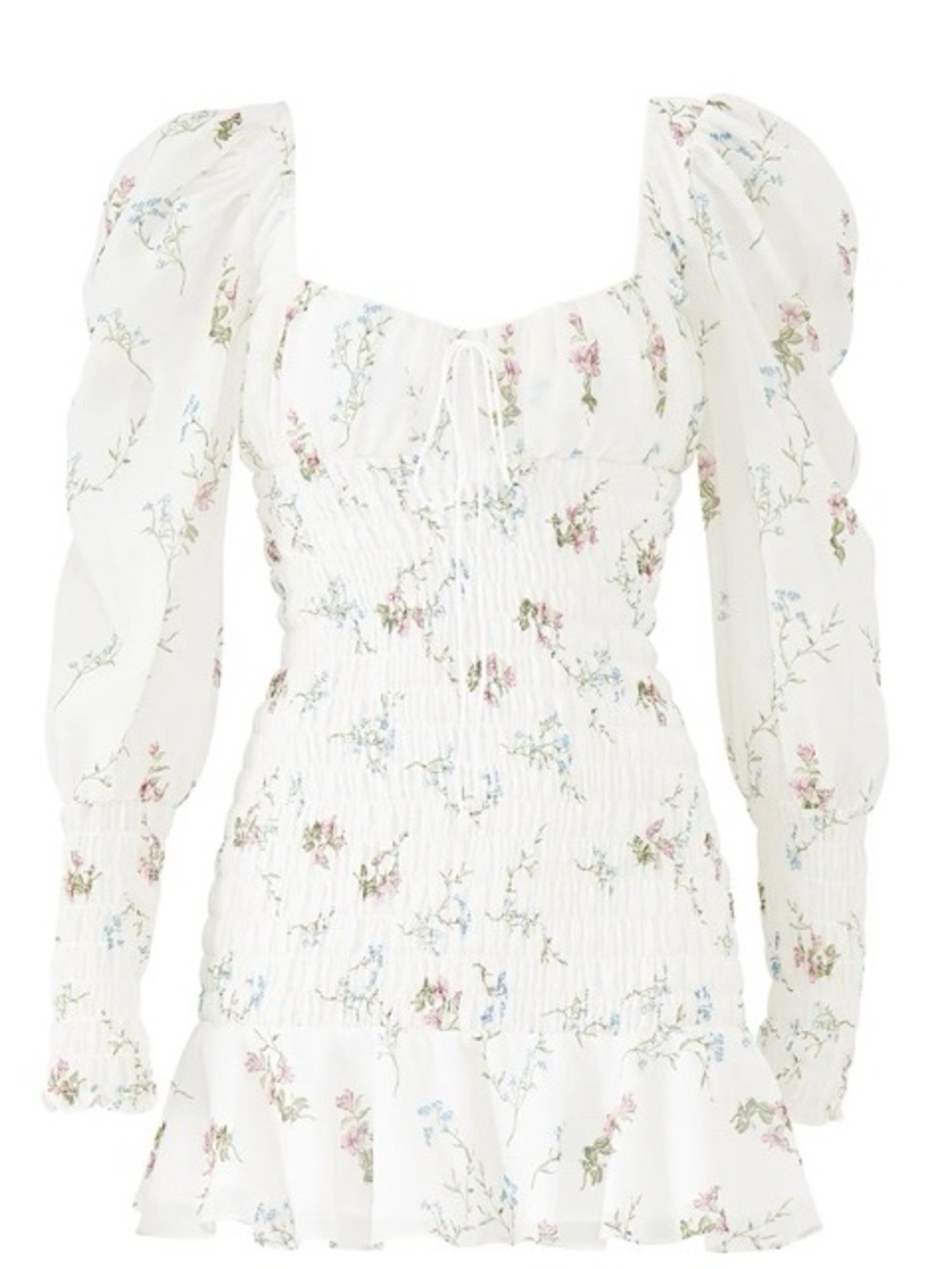 For Love & Lemons White Mini Dress with Pink and Blue Floral Print